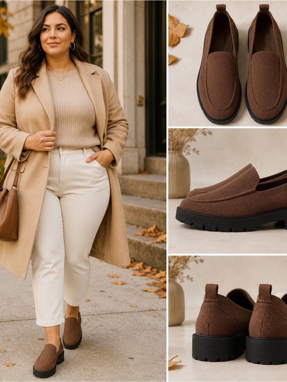Tahari Size 8.5 NWT Brown Knit Vegan Lug Sole Loafers
